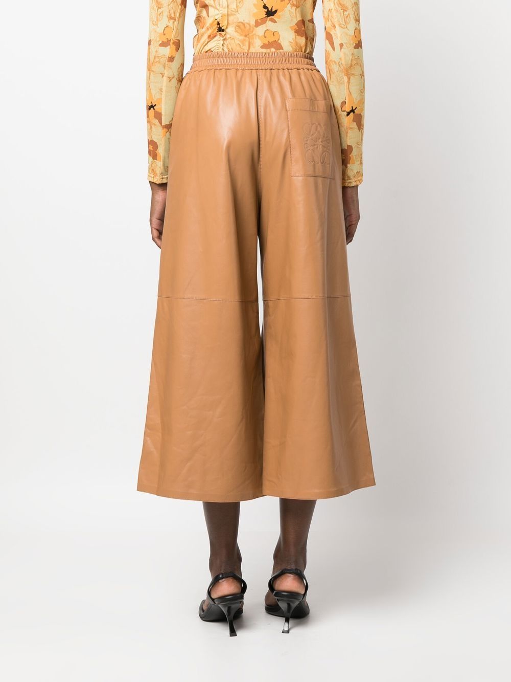 Shop Loewe Cropped Leather Trousers In Beige