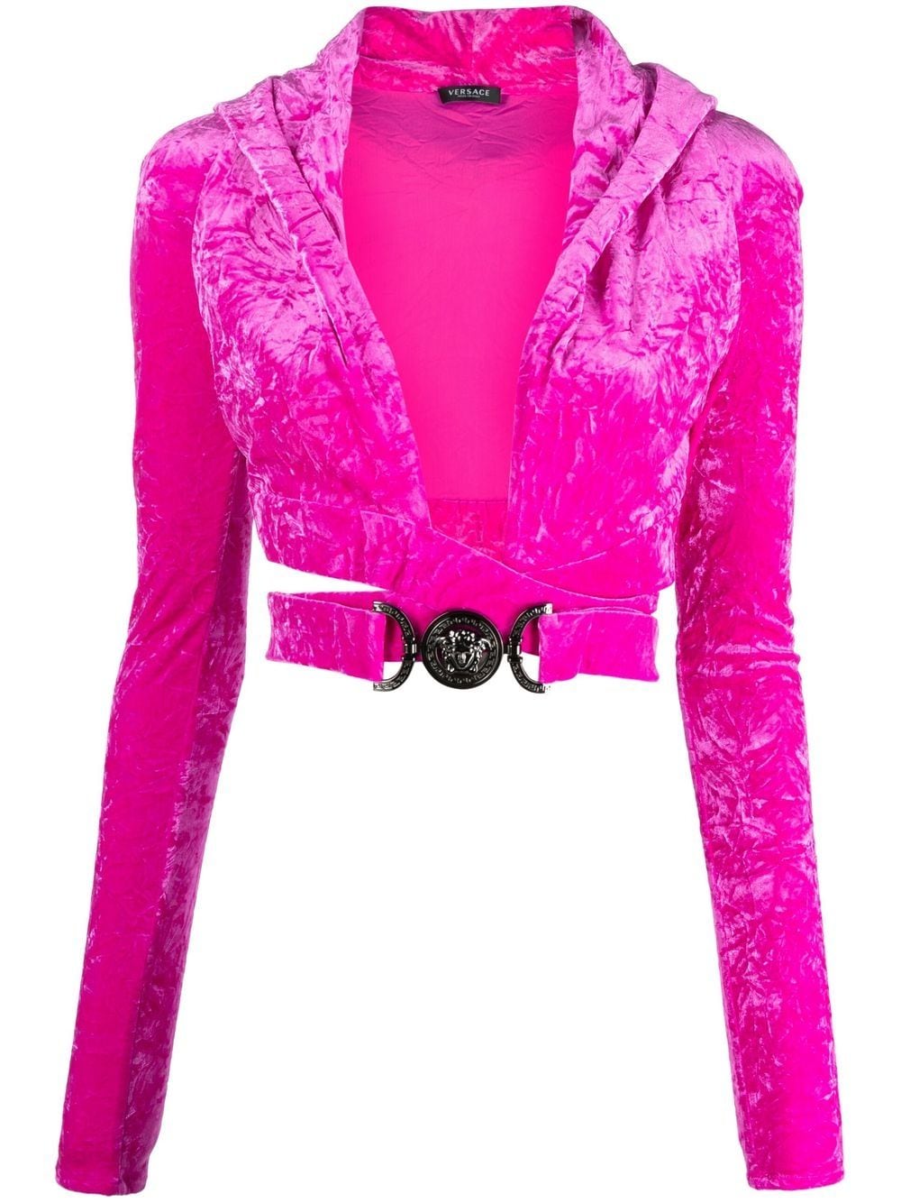 Cropped velvet hoodie top by Versace Tessabit