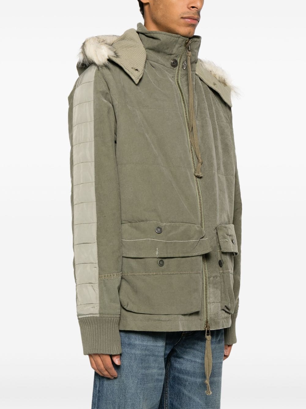 Shop Greg Lauren Army Down Jacket In Beige