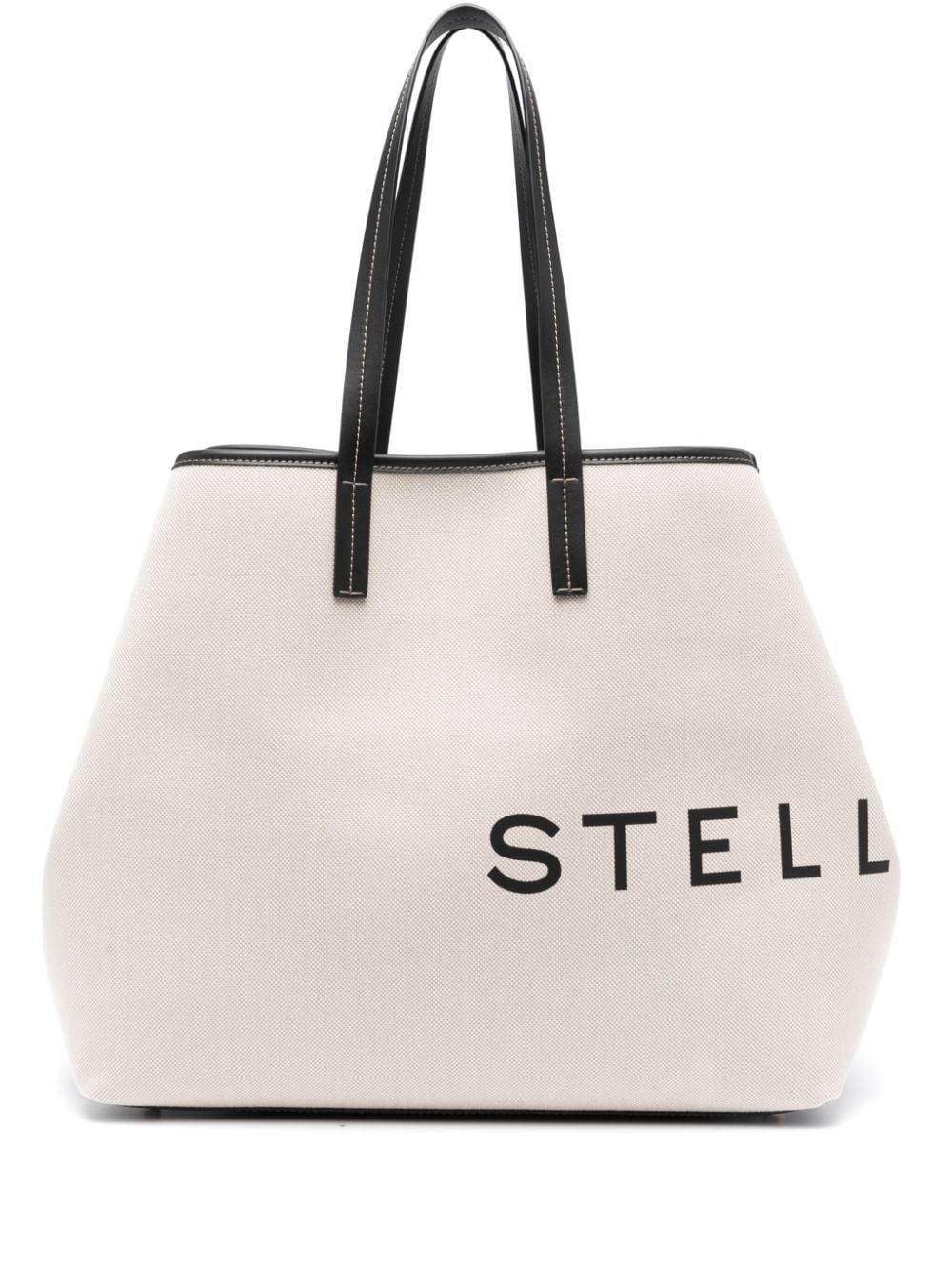 Shop Stella Mccartney Logo Canvas Tote Bag In Beige