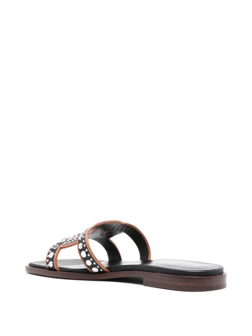 Shop Tod's Leather Flat Sandals In Black