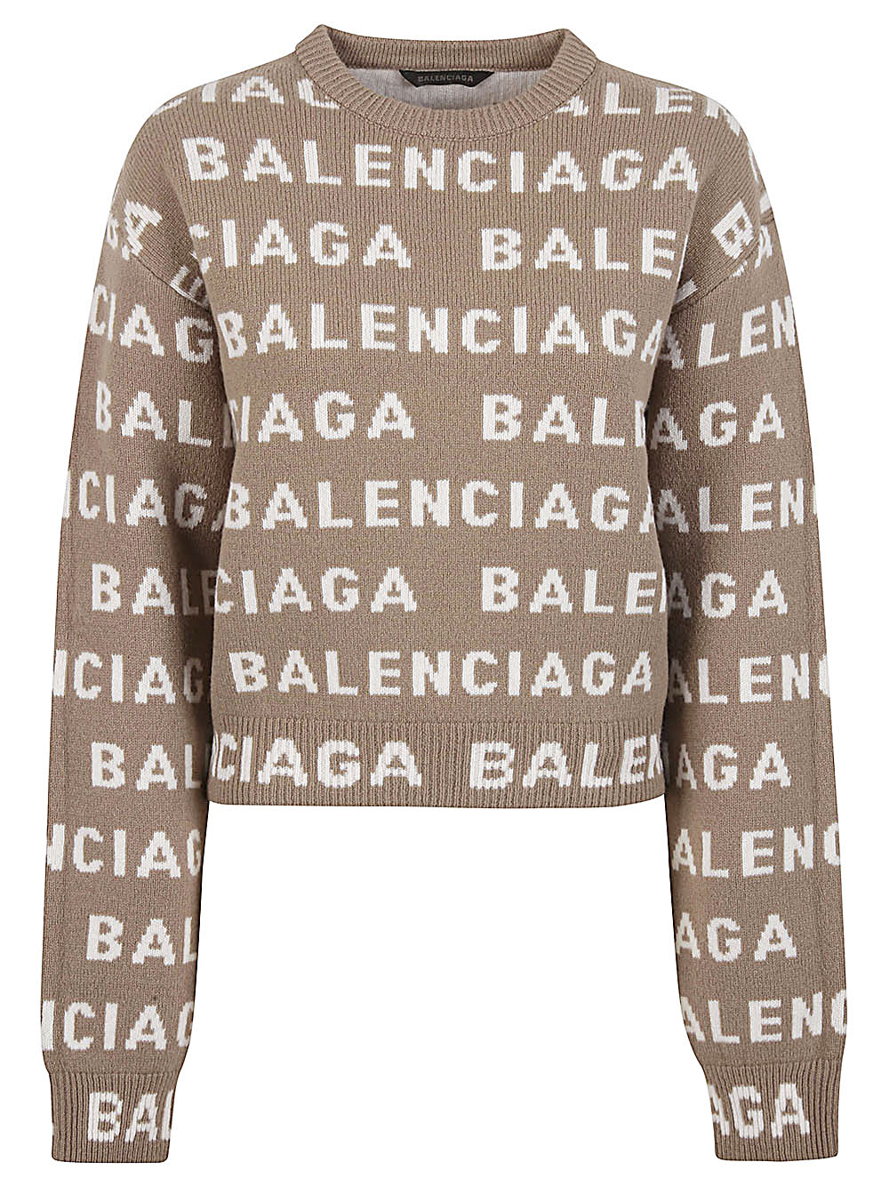 BALENCIAGA- Allover Logo Wool Cropped Sweater