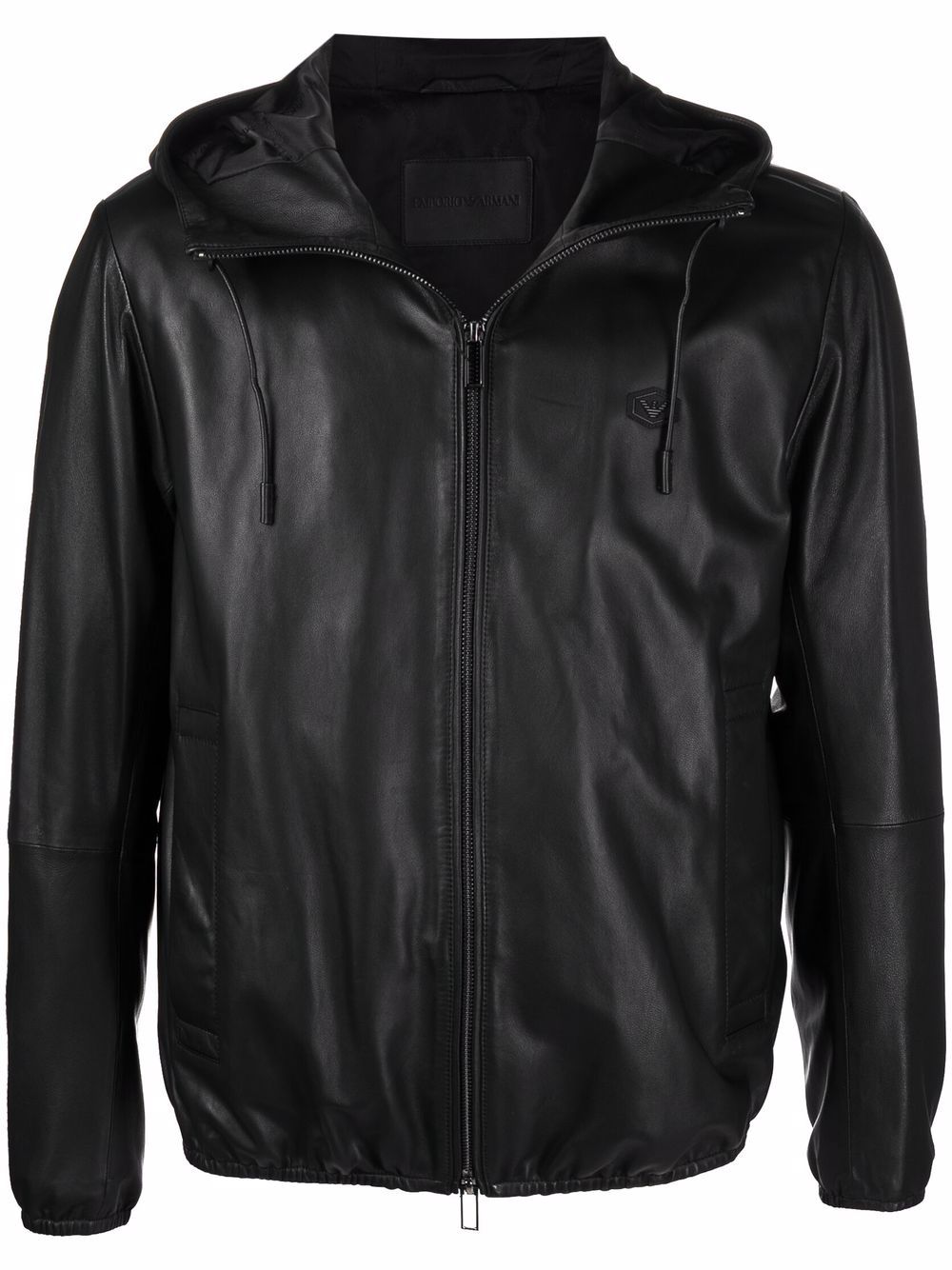 EMPORIO ARMANI- Hooded Leather Blouson Jacket