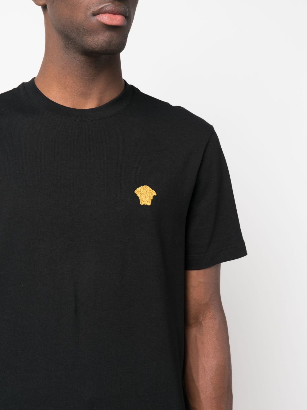 Shop Versace Logo Cotton T-shirt In Black