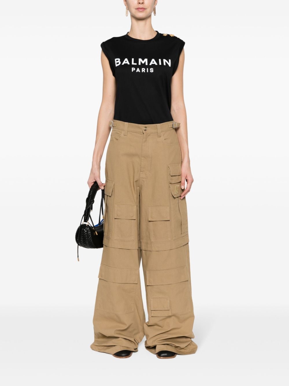 Shop Balmain Logo Organic Cotton Tank Top In Black