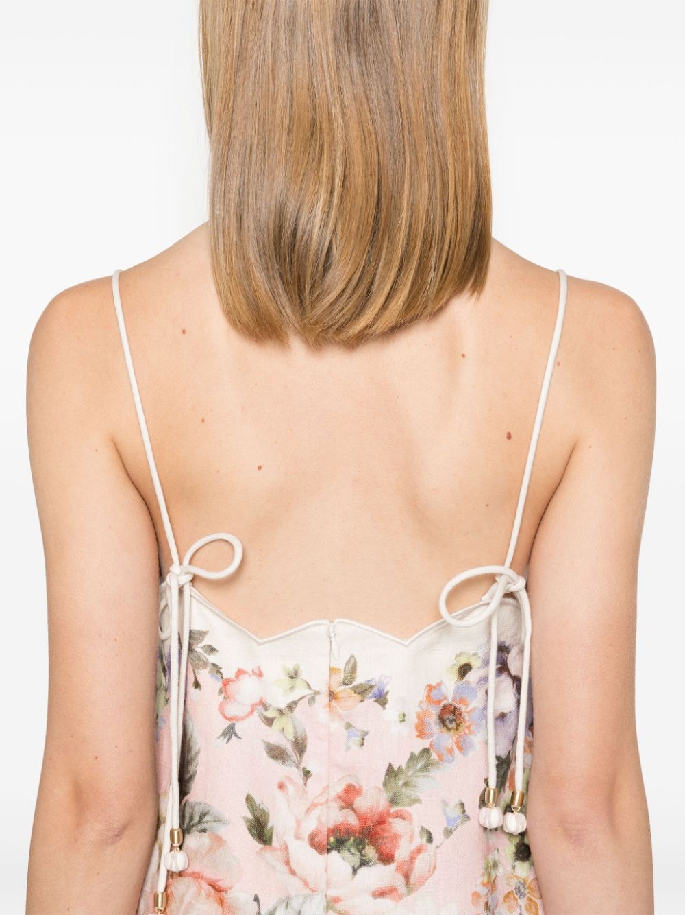 Shop Zimmermann Acacia Printed Linen Mini Dress In Pink