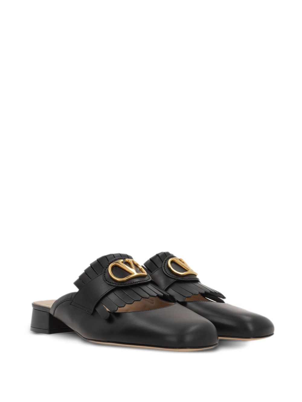 Shop Valentino Vlogo Signature Leather Slippers In Black