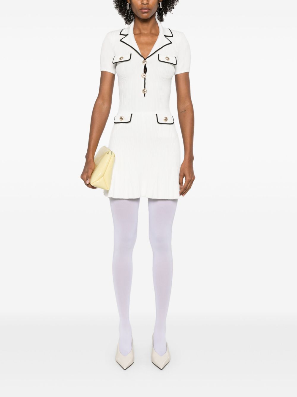 Shop Self-portrait Ribbed Mini Dress In White