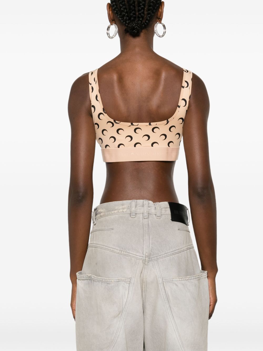 Shop Marine Serre Moon Sport Bra In Beige