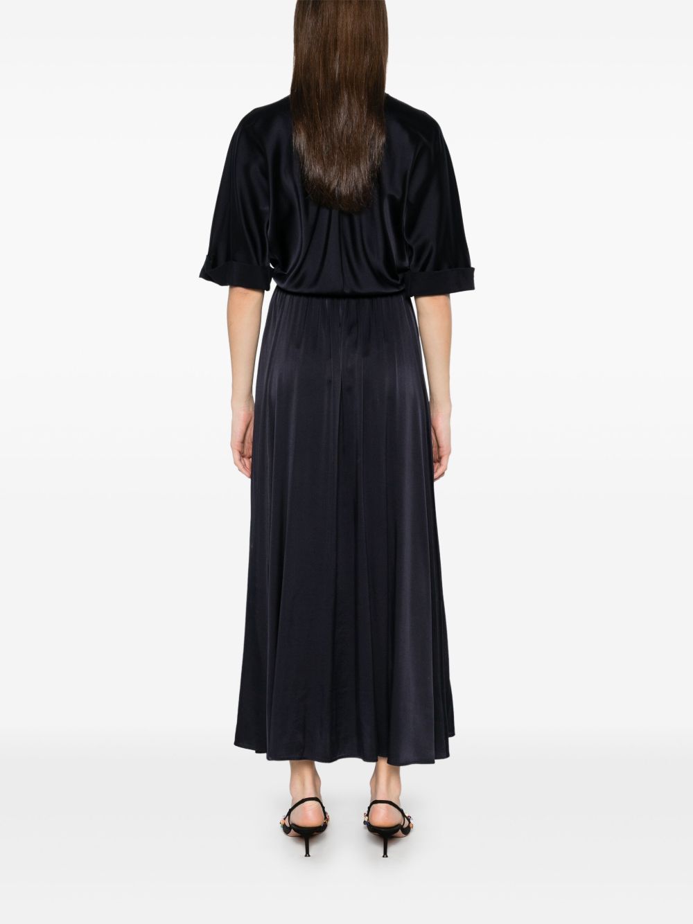 Shop Forte Forte Silk Long Dress In Blue