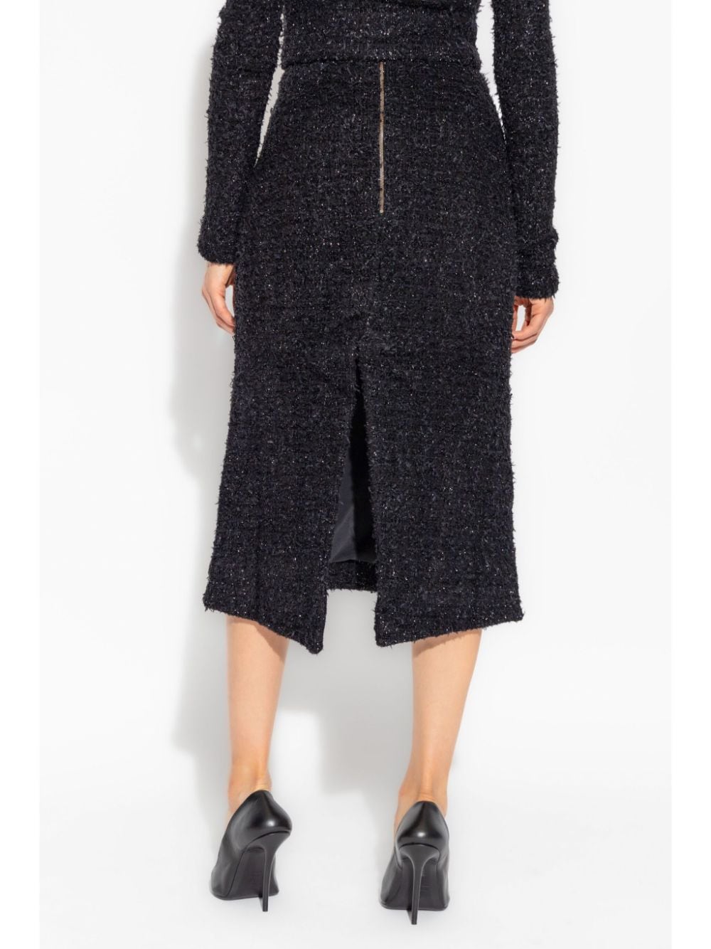 Shop Balenciaga Tweed Midi Skirt In Black