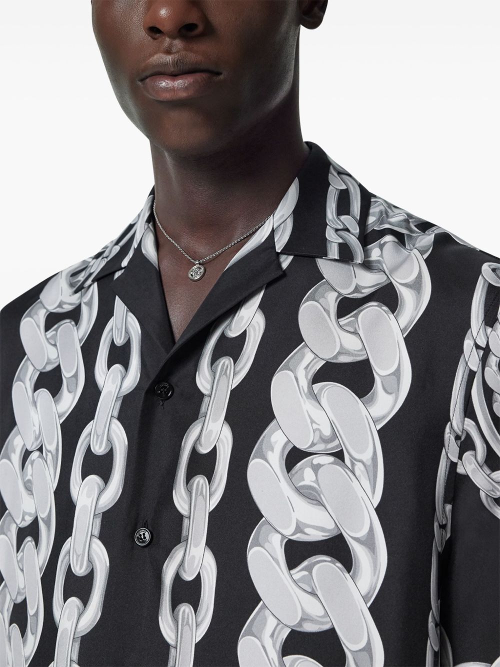 Shop Versace Medusa Chain Silk Shirt In Black