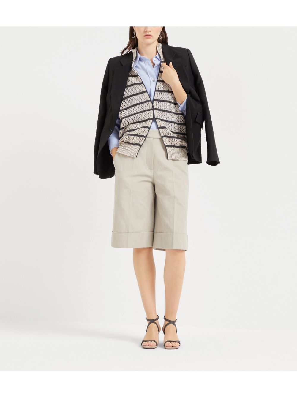 BRUNELLO CUCINELLI LINEN FLUID JACKET WITH SHINY DETAILS