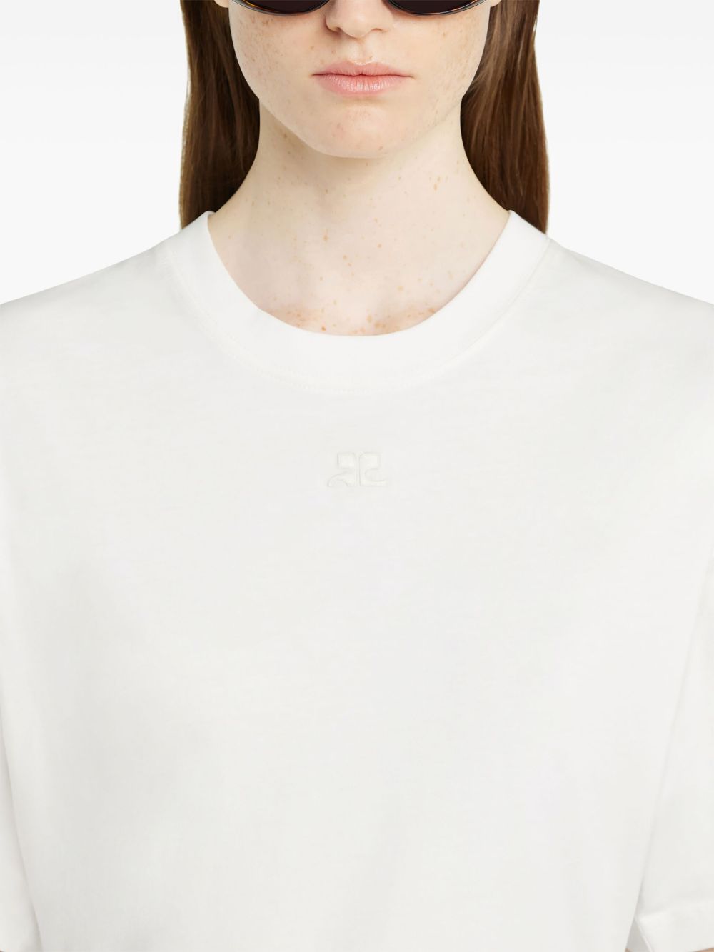 Shop Courrèges Cotton Belted T-shirt In White