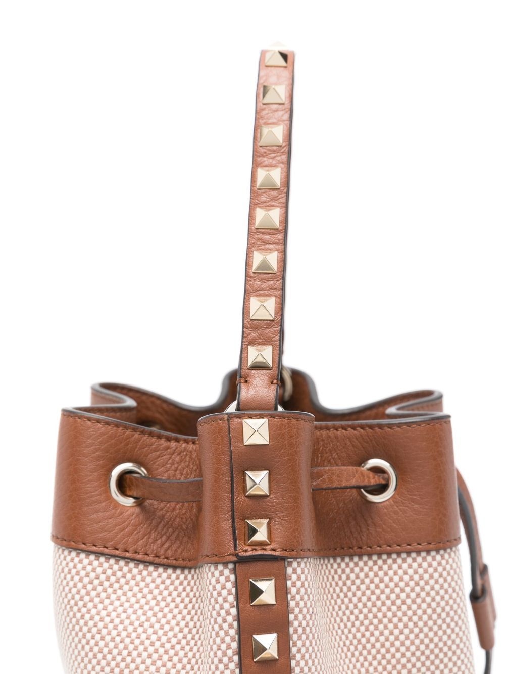 Shop Valentino Rockstud Canvas Bucket Bag In Brown