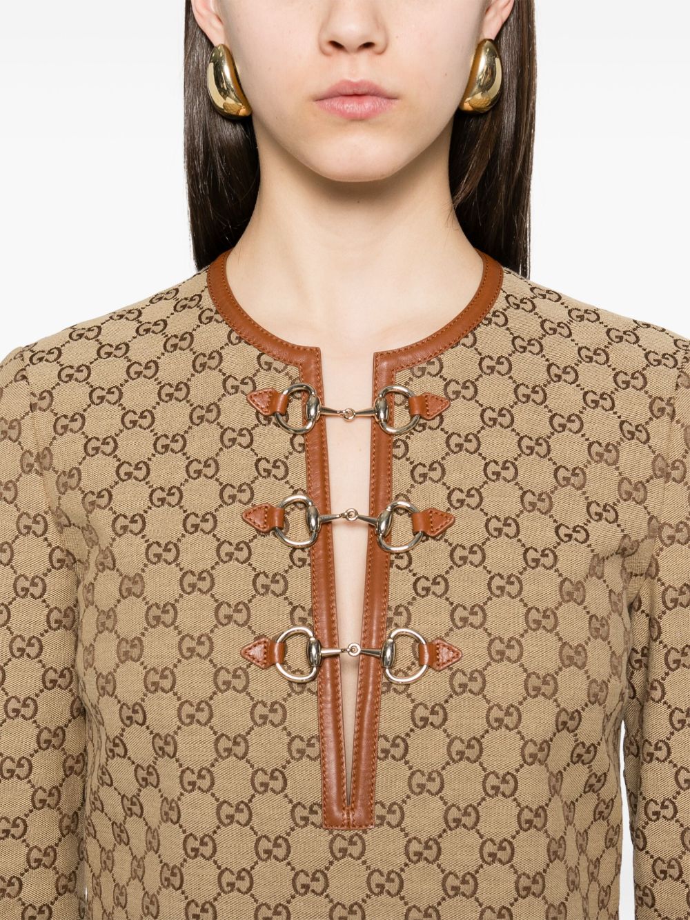 Shop Gucci Gg Cotton Midi Dress In Brown