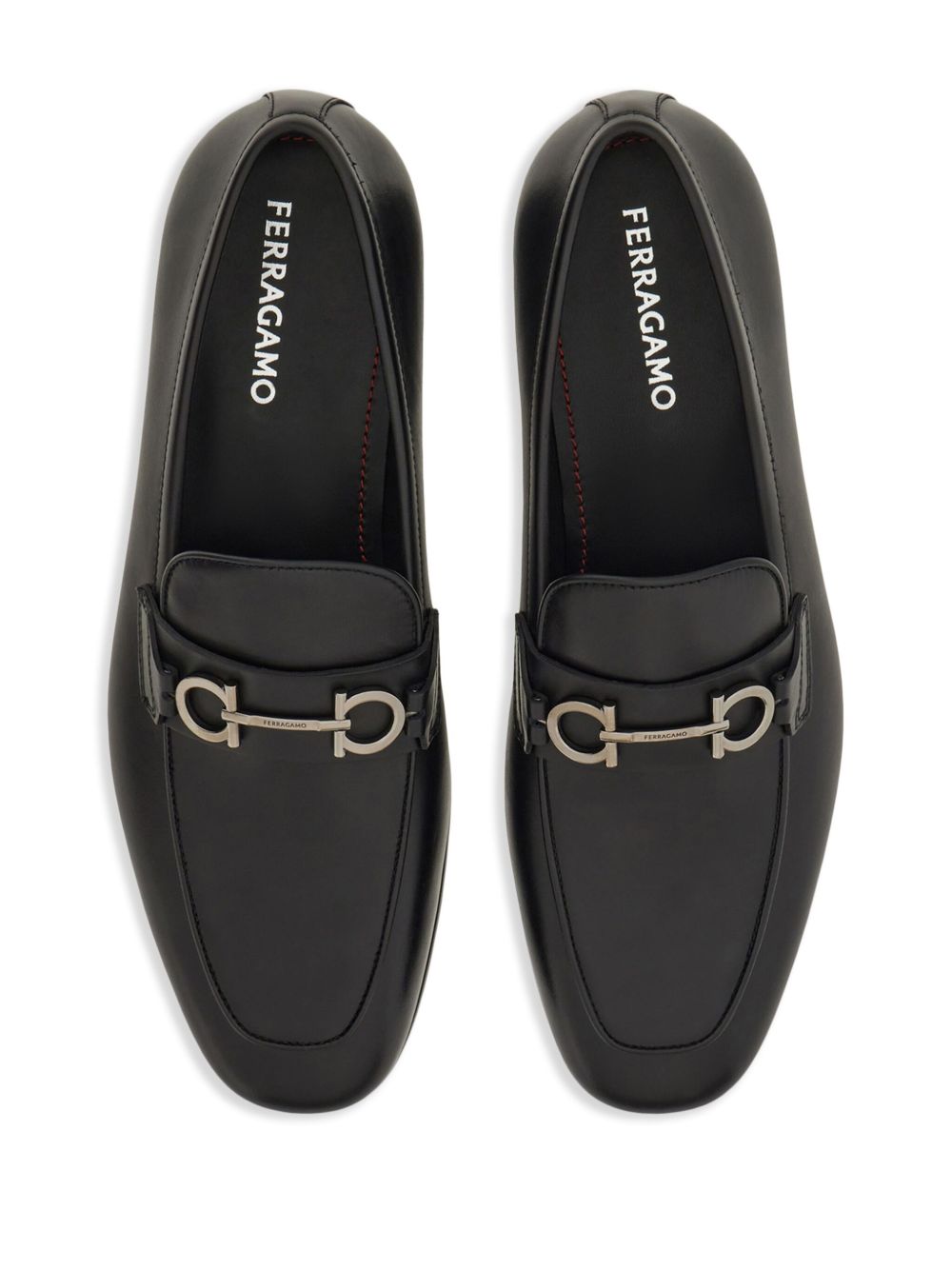 Shop Ferragamo Gancini Leather Loafers In Black